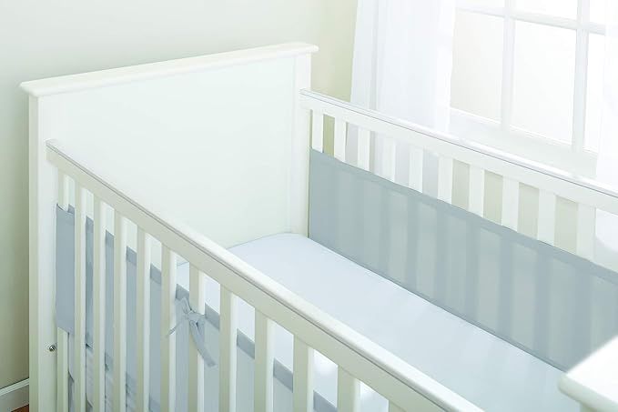 BreathableBaby Mesh Cot Liner – Classic Collection – Fits 2 Sides – Safe Anti-Bumper Design – Grey