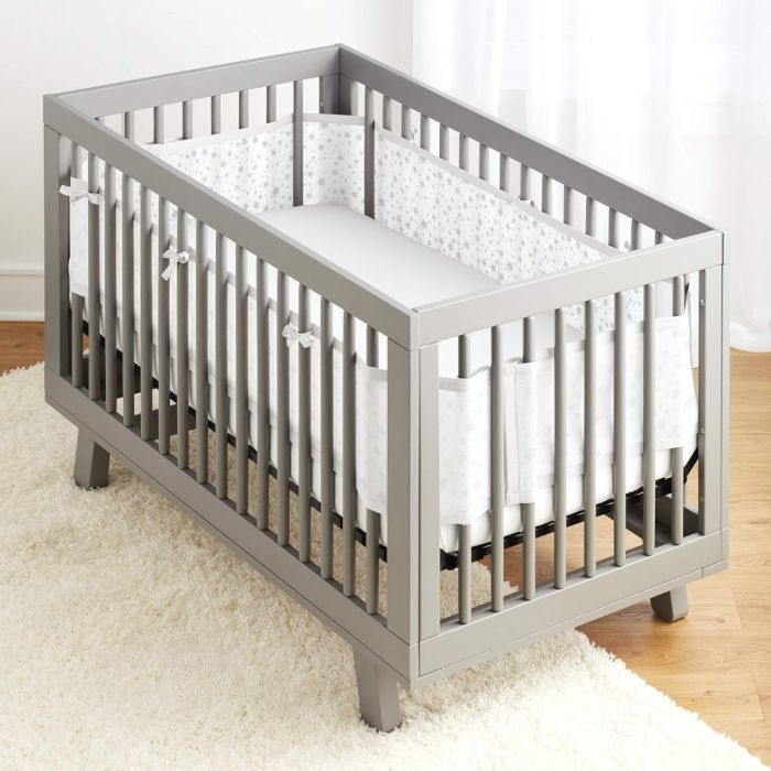 BreathableBaby Mesh Cot Bed Liner – Classic Collection – Fits 4 Sides – Safe Anti-Bumper Design – Twinkle Grey