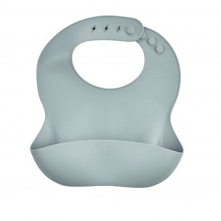 Silicone Baby Bib with Adjustable Neck & Food Catcher Pocket - Grey