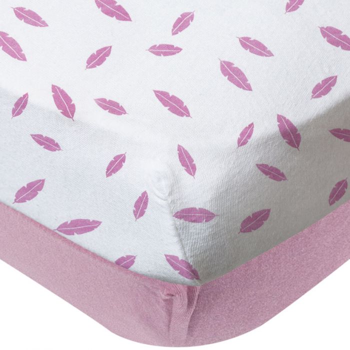 Babycalin Set of 2 fitted cot bed sheets 70 x 140cm - Pink & Pink Feathers - Image 3