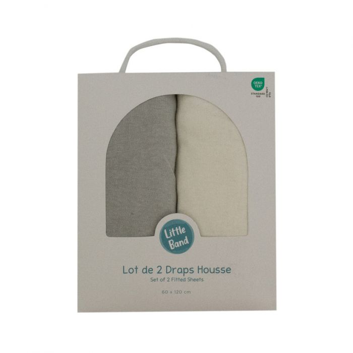 Little Band 2-Pack Baby Cot Fitted Sheets – 120x60cm – Beige & Grey – 100% Cotton