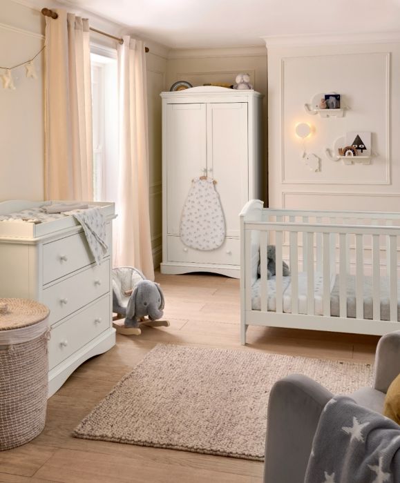 Mamas & Papas Flyn 3 Piece White Cotbed Range with Dresser Changer & Wardrobe - Image 11