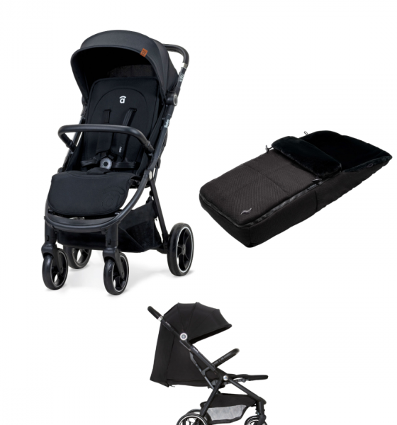 Asalvo Kibu Lightweight Stroller (Birth to 22 kg) + FREE Osann Footmuff - Black