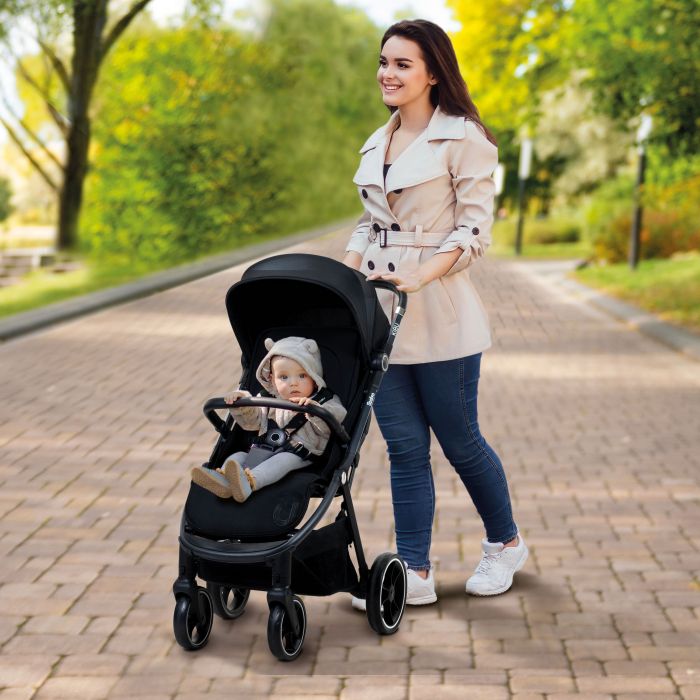 Asalvo Kibu Lightweight Stroller (Birth to 22 kg) + FREE Osann Footmuff - Black - Image 9